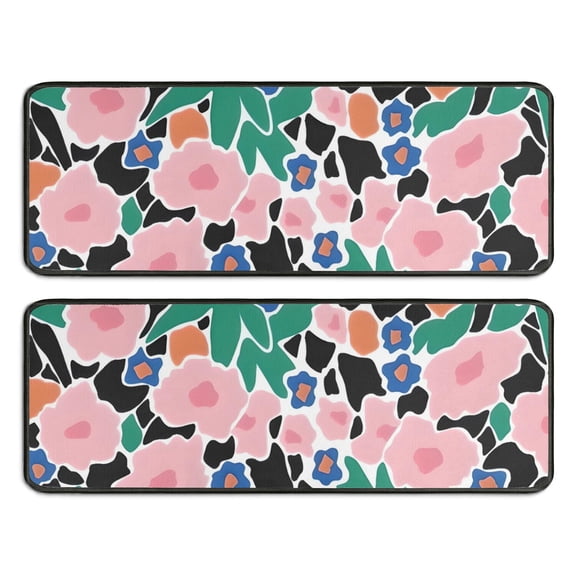 Kitchen Rugs Sets Of 2,Pioneer Flower Floral Print Pattern Anti Fatigue Kitchen Mat Rugs Non Slip Washable,Decorative Kitchen Floor Mats for Kitchen,Sink,Laundry,17"x47"+17"x47"