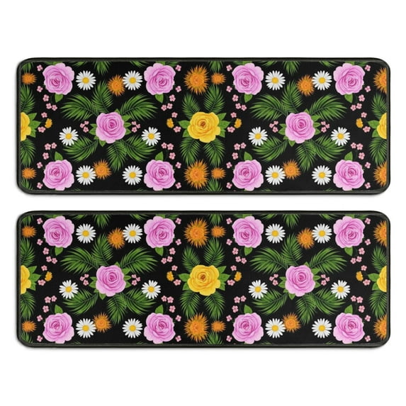 Kitchen Rugs Sets Of 2,Pioneer Flower Floral Print Pattern Anti Fatigue Kitchen Mat Rugs Non Slip Washable,Decorative Kitchen Floor Mats for Kitchen,Sink,Laundry,17X47 Inch