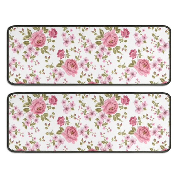 Kitchen Rugs Sets Of 2,Pioneer Flower Floral Print Pattern Anti Fatigue Kitchen Mat Rugs Non Slip Washable,Decorative Kitchen Floor Mats for Kitchen,Sink,Laundry,17"x47"+17"x47"