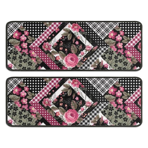 Kitchen Rugs Sets Of 2,Pioneer Flower Floral Print Pattern Anti Fatigue Kitchen Mat Rugs Non Slip Washable,Decorative Kitchen Floor Mats for Kitchen,Sink,Laundry,17"x47"+17"x47"