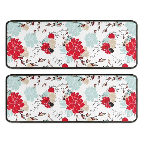 Kitchen Rugs Sets Of 2,Pioneer Flower Floral Print Pattern Anti Fatigue Kitchen Mat Rugs Non Slip Washable,Decorative Kitchen Floor Mats for Kitchen,Sink,Laundry,17"x47"+17"x47"