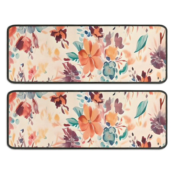 Kitchen Rugs Sets Of 2,Pioneer Flower Floral Print Pattern Anti Fatigue Kitchen Mat Rugs Non Slip Washable,Decorative Kitchen Floor Mats for Kitchen,Sink,Laundry,17"x47"+17"x47"