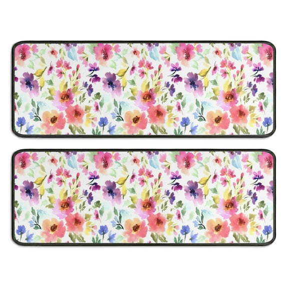Kitchen Rugs Sets Of 2,Pioneer Flower Floral Print Pattern Anti Fatigue Kitchen Mat Rugs Non Slip Washable,Decorative Kitchen Floor Mats for Kitchen,Sink,Laundry,17"x47"+17"x47"