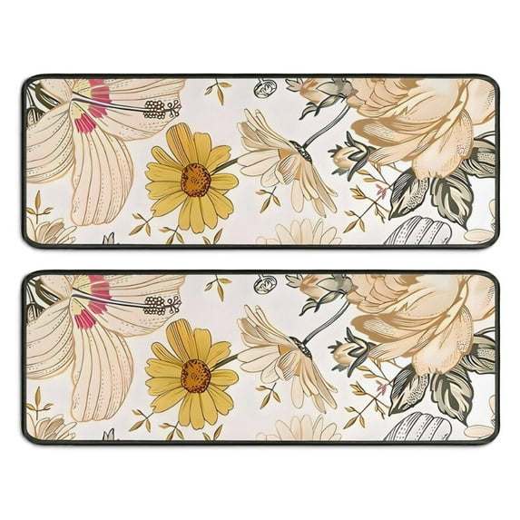 Kitchen Rugs Sets Of 2,Pioneer Flower Floral Print Pattern Anti Fatigue Kitchen Mat Rugs Non Slip Washable,Decorative Kitchen Floor Mats for Kitchen,Sink,Laundry,17"x47"+17"x47"