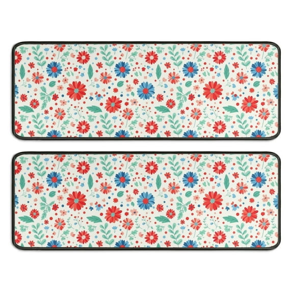 Kitchen Rugs Sets Of 2,Pioneer Flower Floral Print Pattern Anti Fatigue Kitchen Mat Rugs Non Slip Washable,Decorative Kitchen Floor Mats for Kitchen,Sink,Laundry,17X47 Inch