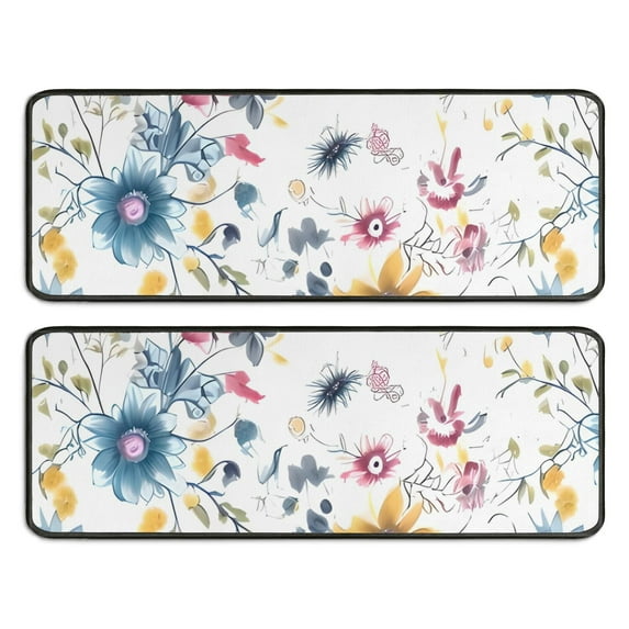 Kitchen Rugs Sets Of 2,Pioneer Flower Floral Print Pattern Anti Fatigue Kitchen Mat Rugs Non Slip Washable,Decorative Kitchen Floor Mats for Kitchen,Sink,Laundry,17"x47"+17"x47"