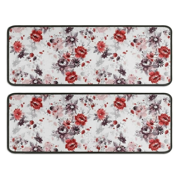 Kitchen Rugs Sets Of 2,Pioneer Flower Floral Print Pattern Anti Fatigue Kitchen Mat Rugs Non Slip Washable,Decorative Kitchen Floor Mats for Kitchen,Sink,Laundry,17"x47"+17"x47"