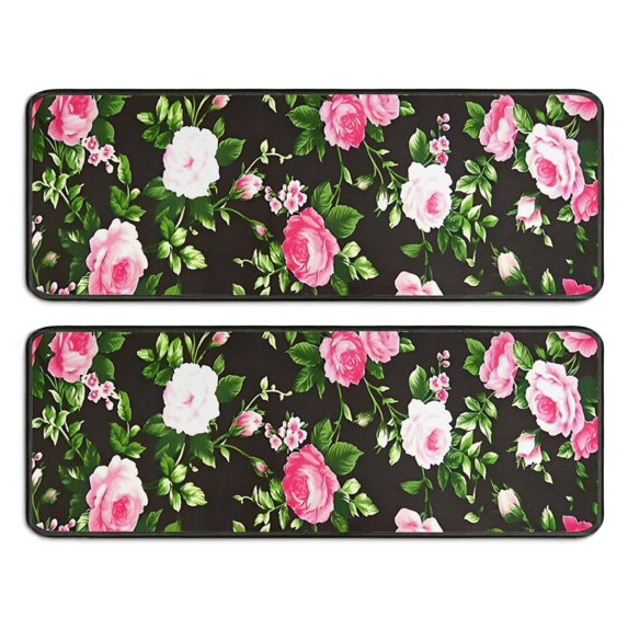 Kitchen Rugs Sets Of 2,Pioneer Flower Floral Print Pattern Anti Fatigue Kitchen Mat Rugs Non Slip Washable,Decorative Kitchen Floor Mats for Kitchen,Sink,Laundry,17"x47"+17"x47"