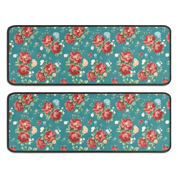 Kitchen Rugs Sets Of 2,Pioneer Flower Floral Print Pattern Anti Fatigue Kitchen Mat Rugs Non Slip Washable,Decorative Kitchen Floor Mats for Kitchen,Sink,Laundry,17"x47"+17"x47"