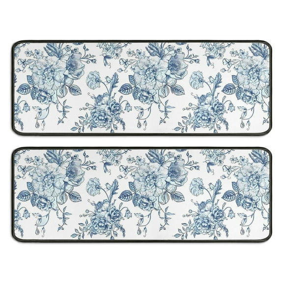 Kitchen Rugs Sets Of 2,Pioneer Flower Floral Print Pattern Anti Fatigue Kitchen Mat Rugs Non Slip Washable,Decorative Kitchen Floor Mats for Kitchen,Sink,Laundry,17"x47"+17"x47"