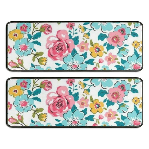Kitchen Rugs Sets Of 2,Pioneer Flower Floral Print Pattern Anti Fatigue Kitchen Mat Rugs Non Slip Washable,Decorative Kitchen Floor Mats for Kitchen,Sink,Laundry,17"x47"+17"x47"