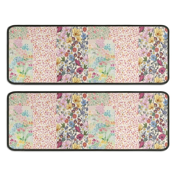 Kitchen Rugs Sets Of 2,Pioneer Flower Floral Print Pattern Anti Fatigue Kitchen Mat Rugs Non Slip Washable,Decorative Kitchen Floor Mats for Kitchen,Sink,Laundry,17"x47"+17"x47"