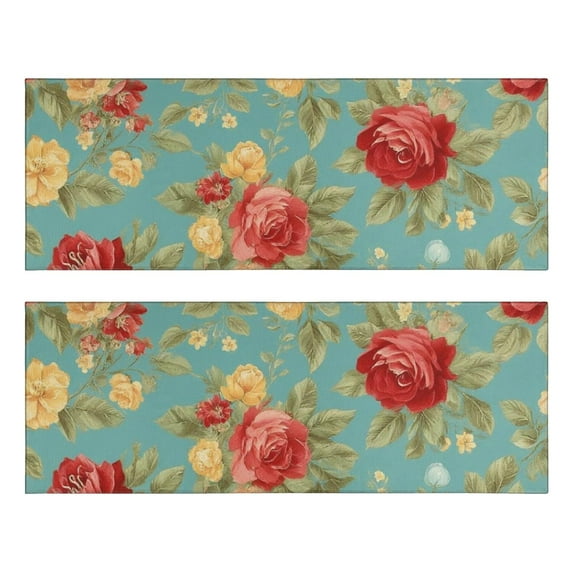 Kitchen Rugs Sets Of 2,Pioneer Flower Floral Print Pattern Anti Fatigue Kitchen Mat Rugs Non Slip Washable,Decorative Kitchen Floor Mats for Kitchen,Sink,Laundry,17"X47"