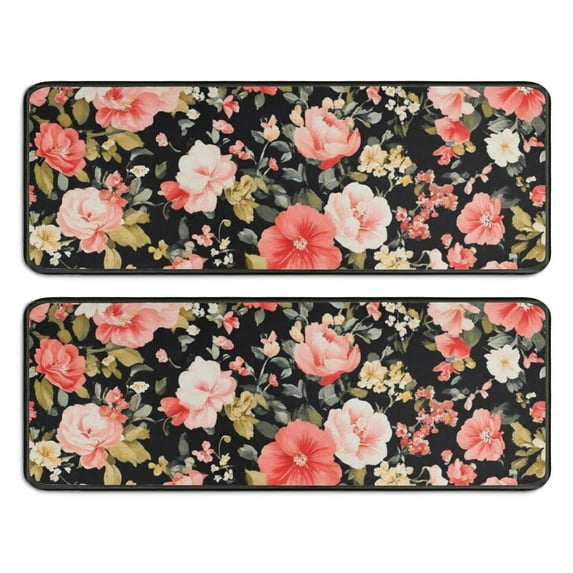 Kitchen Rugs Sets Of 2,Pioneer Flower Floral Print Pattern Anti Fatigue Kitchen Mat Rugs Non Slip Washable,Decorative Kitchen Floor Mats for Kitchen,Sink,Laundry,17"x47"+17"x47"