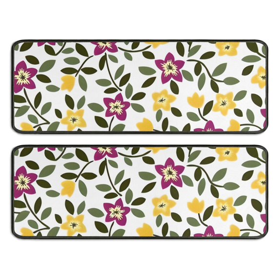 Kitchen Rugs Sets Of 2,Pioneer Flower Floral Print Pattern Anti Fatigue Kitchen Mat Rugs Non Slip Washable,Decorative Kitchen Floor Mats for Kitchen,Sink,Laundry,17"x47"+17"x47"