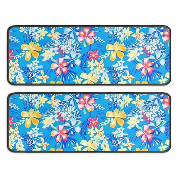 Kitchen Rugs Sets Of 2,Pioneer Flower Floral Print Pattern Anti Fatigue Kitchen Mat Rugs Non Slip Washable,Decorative Kitchen Floor Mats for Kitchen,Sink,Laundry,17"x47"+17"x47"
