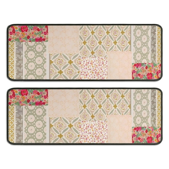 Kitchen Rugs Sets Of 2,Pioneer Flower Floral Print Pattern Anti Fatigue Kitchen Mat Rugs Non Slip Washable,Decorative Kitchen Floor Mats for Kitchen,Sink,Laundry,17"x47"+17"x47"