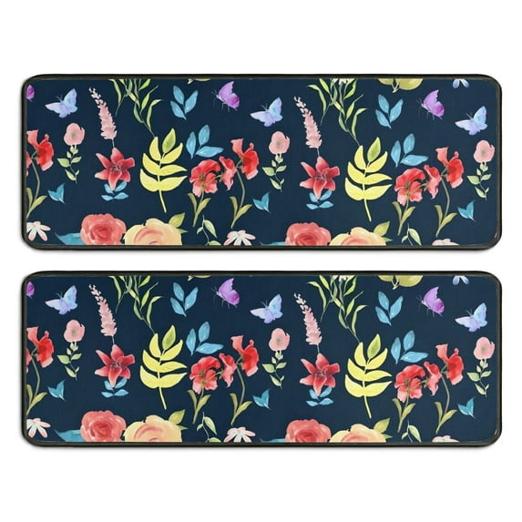 Kitchen Rugs Sets Of 2,Pioneer Flower Floral Print Pattern Anti Fatigue Kitchen Mat Rugs Non Slip Washable,Decorative Kitchen Floor Mats for Kitchen,Sink,Laundry,17"x47"+17"x47"