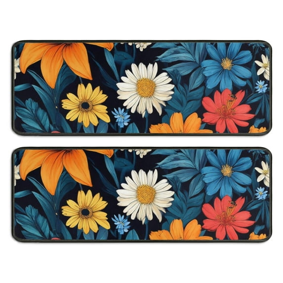 Kitchen Rugs Sets Of 2,Pioneer Flower Floral Print Pattern Anti Fatigue Kitchen Mat Rugs Non Slip Washable,Decorative Kitchen Floor Mats for Kitchen,Sink,Laundry,17"x47"+17"x47"
