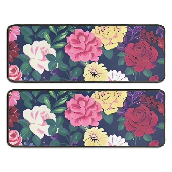 Kitchen Rugs Sets Of 2,Pioneer Flower Floral Print Pattern Anti Fatigue Kitchen Mat Rugs Non Slip Washable,Decorative Kitchen Floor Mats for Kitchen,Sink,Laundry,17"x47"+17"x47"