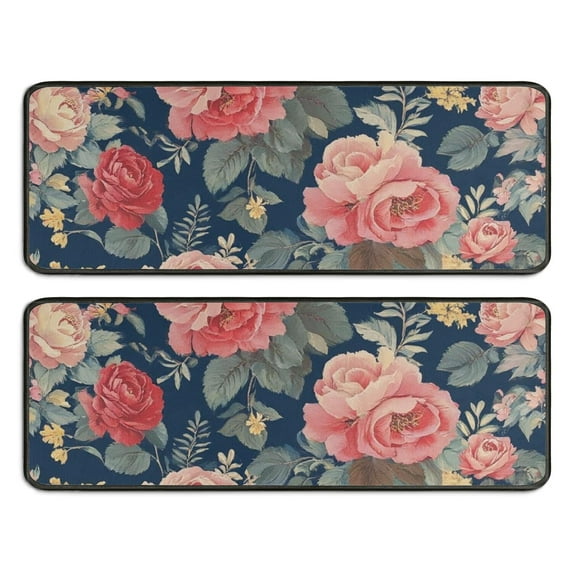 Kitchen Rugs Sets Of 2,Pioneer Flower Floral Print Pattern Anti Fatigue Kitchen Mat Rugs Non Slip Washable,Decorative Kitchen Floor Mats for Kitchen,Sink,Laundry,17"x47"+17"x47"