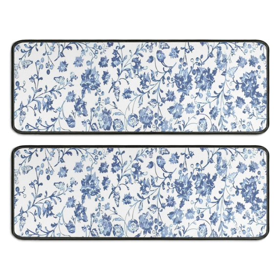 Kitchen Rugs Sets Of 2,Pioneer Flower Floral Print Pattern Anti Fatigue Kitchen Mat Rugs Non Slip Washable,Decorative Kitchen Floor Mats for Kitchen,Sink,Laundry,17"x47"+17"x47"
