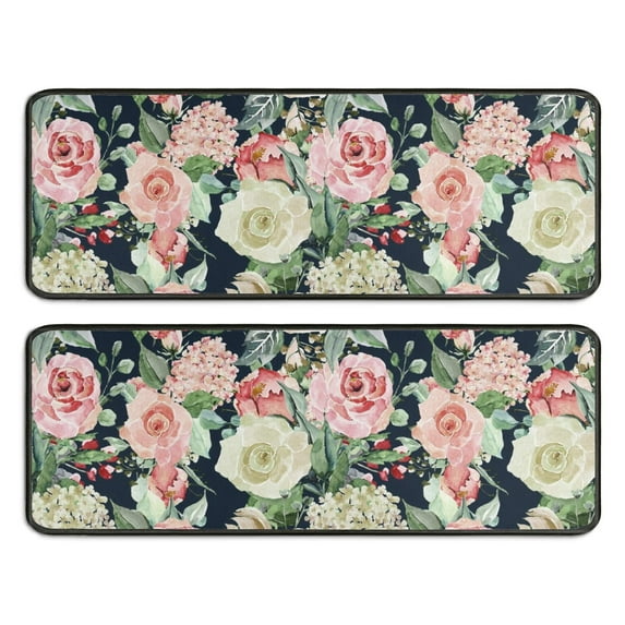 Kitchen Rugs Sets Of 2,Pioneer Flower Floral Print Pattern Anti Fatigue Kitchen Mat Rugs Non Slip Washable,Decorative Kitchen Floor Mats for Kitchen,Sink,Laundry,17"x47"+17"x47"
