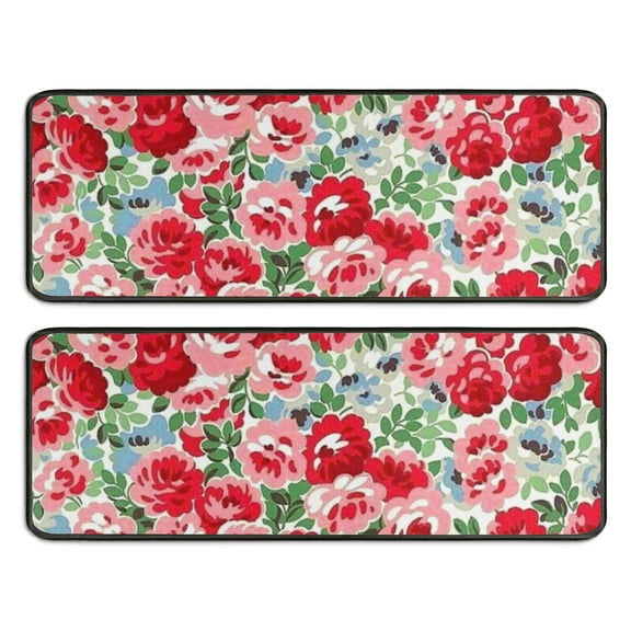 Kitchen Rugs Sets Of 2,Pioneer Flower Floral Print Pattern Anti Fatigue Kitchen Mat Rugs Non Slip Washable,Decorative Kitchen Floor Mats for Kitchen,Sink,Laundry,17"x47"+17"x47"