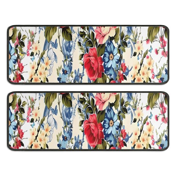Kitchen Rugs Sets Of 2,Pioneer Flower Floral Print Pattern Anti Fatigue Kitchen Mat Rugs Non Slip Washable,Decorative Kitchen Floor Mats for Kitchen,Sink,Laundry,17"x47"+17"x47"