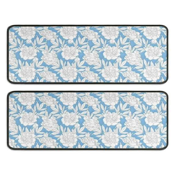 Kitchen Rugs Sets Of 2,Pioneer Flower Floral Print Pattern Anti Fatigue Kitchen Mat Rugs Non Slip Washable,Decorative Kitchen Floor Mats for Kitchen,Sink,Laundry,17"x47"+17"x47"