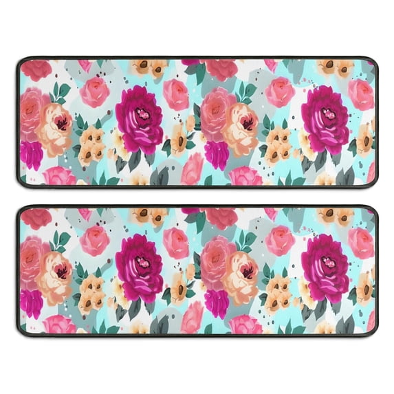 Kitchen Rugs Sets Of 2,Pioneer Flower Floral Print Pattern Anti Fatigue Kitchen Mat Rugs Non Slip Washable,Decorative Kitchen Floor Mats for Kitchen,Sink,Laundry,17"x47"+17"x47"