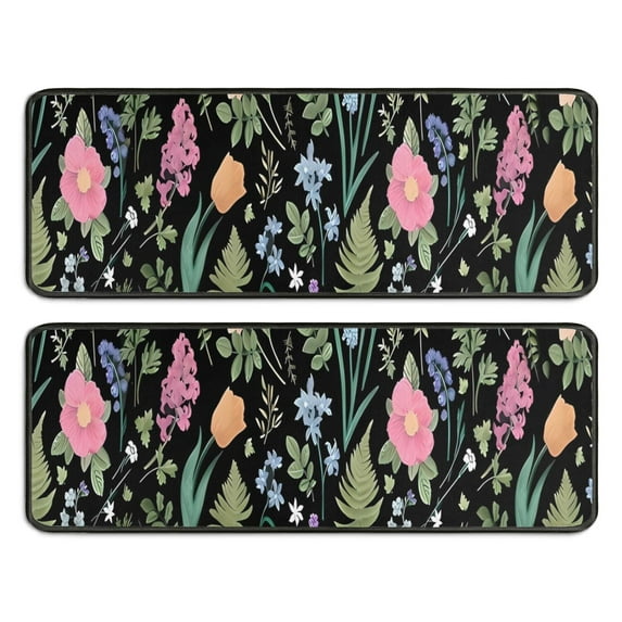 Kitchen Rugs Sets Of 2,Pioneer Flower Floral Print Pattern Anti Fatigue Kitchen Mat Rugs Non Slip Washable,Decorative Kitchen Floor Mats for Kitchen,Sink,Laundry,17"x47"+17"x47"