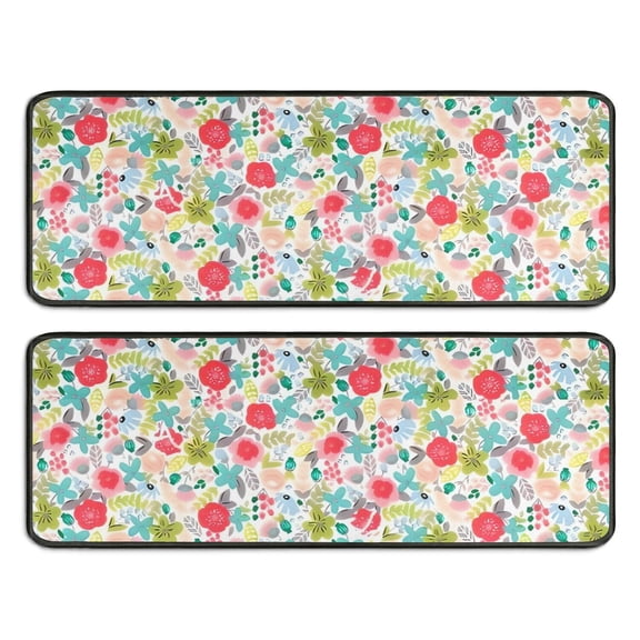Kitchen Rugs Sets Of 2,Pioneer Flower Floral Print Pattern Anti Fatigue Kitchen Mat Rugs Non Slip Washable,Decorative Kitchen Floor Mats for Kitchen,Sink,Laundry,17"x47"+17"x47"