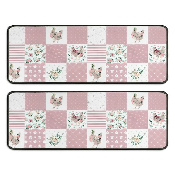 Kitchen Rugs Sets Of 2,Pioneer Flower Floral Print Pattern Anti Fatigue Kitchen Mat Rugs Non Slip Washable,Decorative Kitchen Floor Mats for Kitchen,Sink,Laundry,17"x47"+17"x47"