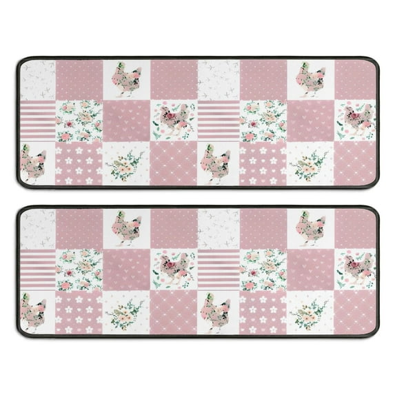 Kitchen Rugs Sets Of 2,Pioneer Flower Floral Print Pattern Anti Fatigue Kitchen Mat Rugs Non Slip Washable,Decorative Kitchen Floor Mats for Kitchen,Sink,Laundry,17"x47"+17"x47"