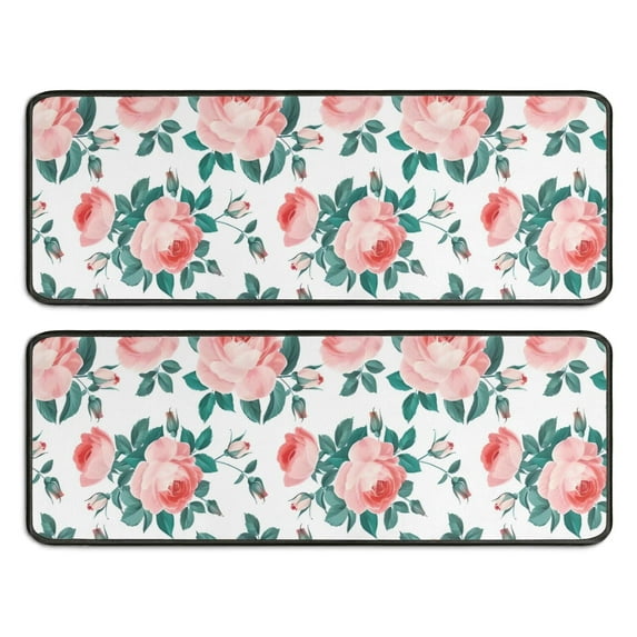 Kitchen Rugs Sets Of 2,Pioneer Flower Floral Print Pattern Anti Fatigue Kitchen Mat Rugs Non Slip Washable,Decorative Kitchen Floor Mats for Kitchen,Sink,Laundry,17"x47"+17"x47"