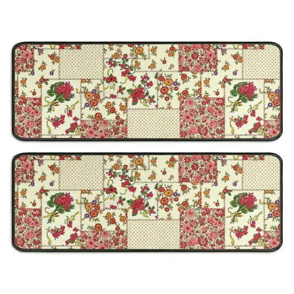 Kitchen Rugs Sets Of 2,Pioneer Flower Floral Print Pattern Anti Fatigue Kitchen Mat Rugs Non Slip Washable,Decorative Kitchen Floor Mats for Kitchen,Sink,Laundry,17"x47"+17"x47"