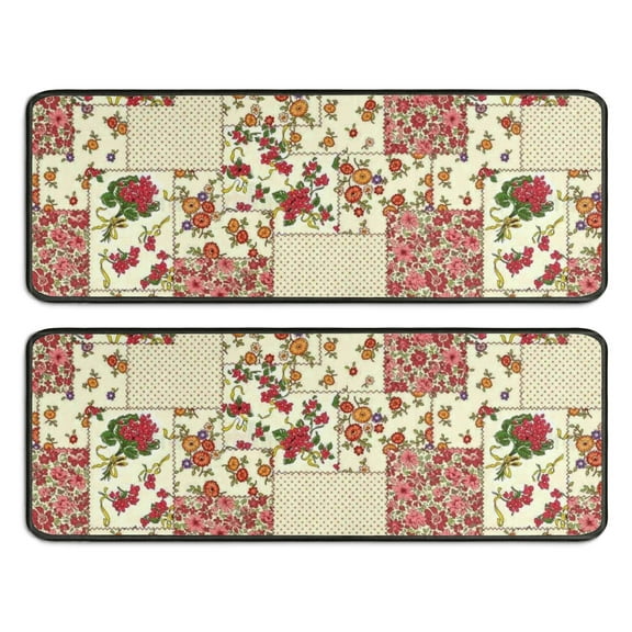 Kitchen Rugs Sets Of 2,Pioneer Flower Floral Print Pattern Anti Fatigue Kitchen Mat Rugs Non Slip Washable,Decorative Kitchen Floor Mats for Kitchen,Sink,Laundry,17"x47"+17"x47"