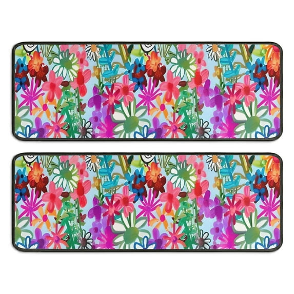 Kitchen Rugs Sets Of 2,Pioneer Flower Floral Print Pattern Anti Fatigue Kitchen Mat Rugs Non Slip Washable,Decorative Kitchen Floor Mats for Kitchen,Sink,Laundry,17"x47"+17"x47"