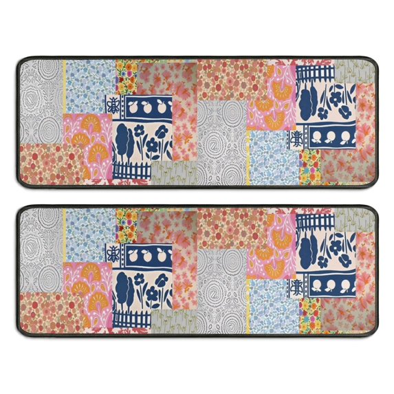 Kitchen Rugs Sets Of 2,Pioneer Flower Floral Print Pattern Anti Fatigue Kitchen Mat Rugs Non Slip Washable,Decorative Kitchen Floor Mats for Kitchen,Sink,Laundry,17"x47"+17"x47"