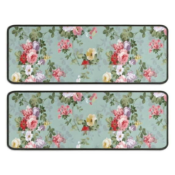 Kitchen Rugs Sets Of 2,Pioneer Flower Floral Print Pattern Anti Fatigue Kitchen Mat Rugs Non Slip Washable,Decorative Kitchen Floor Mats for Kitchen,Sink,Laundry,17"x47"+17"x47"