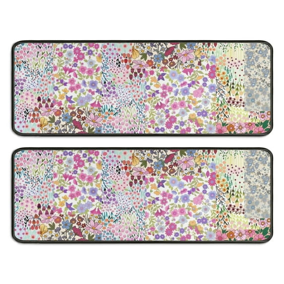 Kitchen Rugs Sets Of 2,Pioneer Flower Floral Print Pattern Anti Fatigue Kitchen Mat Rugs Non Slip Washable,Decorative Kitchen Floor Mats for Kitchen,Sink,Laundry,17"x47"+17"x47"