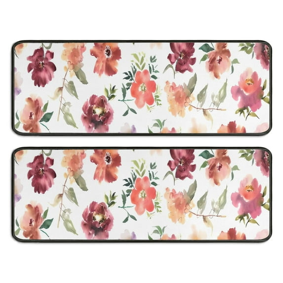 Kitchen Rugs Sets Of 2,Pioneer Flower Floral Print Pattern Anti Fatigue Kitchen Mat Rugs Non Slip Washable,Decorative Kitchen Floor Mats for Kitchen,Sink,Laundry,17"x47"+17"x47"