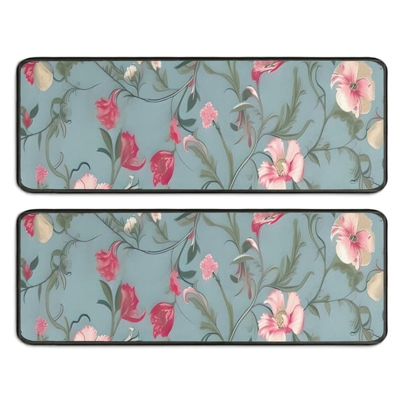 Kitchen Rugs Sets Of 2,Pioneer Flower Floral Print Pattern Anti Fatigue Kitchen Mat Rugs Non Slip Washable,Decorative Kitchen Floor Mats for Kitchen,Sink,Laundry,17"x47"+17"x47"
