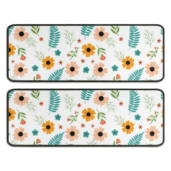 Kitchen Rugs Sets Of 2,Pioneer Flower Floral Print Pattern Anti Fatigue Kitchen Mat Rugs Non Slip Washable,Decorative Kitchen Floor Mats for Kitchen,Sink,Laundry,17X47 Inch