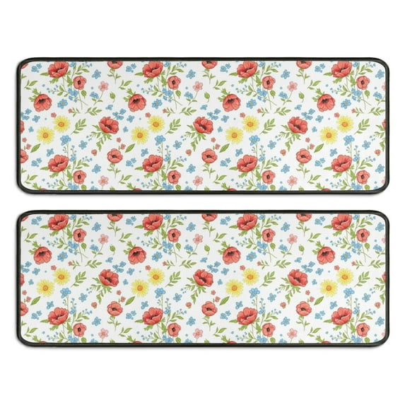 Kitchen Rugs Sets Of 2,Pioneer Flower Floral Print Pattern Anti Fatigue Kitchen Mat Rugs Non Slip Washable,Decorative Kitchen Floor Mats for Kitchen,Sink,Laundry,17X47 Inch
