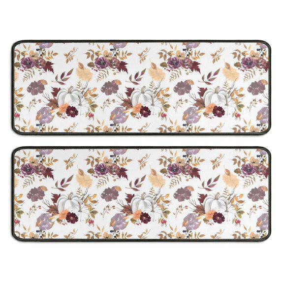 Kitchen Rugs Sets Of 2,Pioneer Flower Floral Print Pattern Anti Fatigue Kitchen Mat Rugs Non Slip Washable,Decorative Kitchen Floor Mats for Kitchen,Sink,Laundry,17"x47"+17"x47"