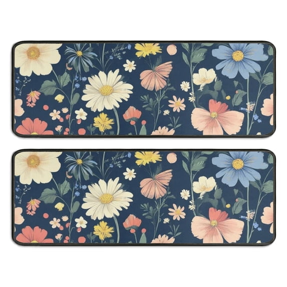 Kitchen Rugs Sets Of 2,Pioneer Flower Floral Print Pattern Anti Fatigue Kitchen Mat Rugs Non Slip Washable,Decorative Kitchen Floor Mats for Kitchen,Sink,Laundry,17"x47"+17"x47"