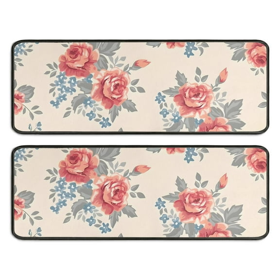 Kitchen Rugs Sets Of 2,Pioneer Flower Floral Print Pattern Anti Fatigue Kitchen Mat Rugs Non Slip Washable,Decorative Kitchen Floor Mats for Kitchen,Sink,Laundry,17"x47"+17"x47"