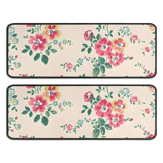 Kitchen Rugs Sets Of 2,Pioneer Flower Floral Print Pattern Anti Fatigue Kitchen Mat Rugs Non Slip Washable,Decorative Kitchen Floor Mats for Kitchen,Sink,Laundry,17"x47"+17"x47"